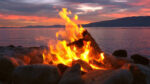 campfire by a lake